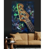 Neon Işıklı Elektro Gitar Sapı Dekoratif Kanvas - Mdf Ahşap Tablo