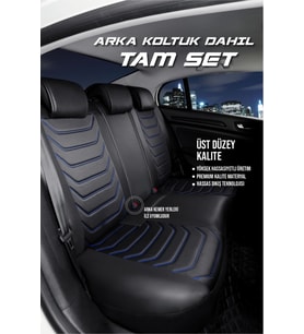 Tata Xenon Uyumlu Lüx Deri Oto Koltuk Kılıfı Ön Arka Takım Antalya Serisi SİYAH MAVİ