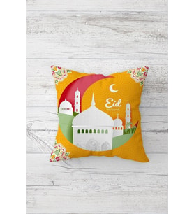 Eid Mubarak Ramazan Tema Çift Tarafı Baskılı Gizli Fermuarlı Yastık Kılıfı Kırlent Yastık Kılıfı (Turuncu-Pembe)