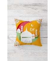 Eid Mubarak Ramazan Tema Çift Tarafı Baskılı Gizli Fermuarlı Yastık Kılıfı Kırlent Yastık Kılıfı (Turuncu-Pembe)