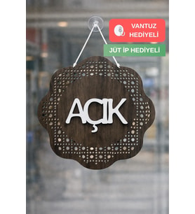 Hazeran Rattan Desenli Modern Açık/Kapalı Tabelası - Akçaağaç (Tesbih Rengi)