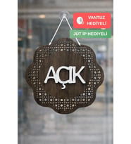 Hazeran Rattan Desenli Modern Açık/Kapalı Tabelası - Akçaağaç (Tesbih Rengi)