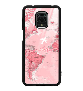 Xiaomi Redmi Note 9 Pro Uyumlu Pembe Harita Tasarımlı Glossy Telefon Kılıfı