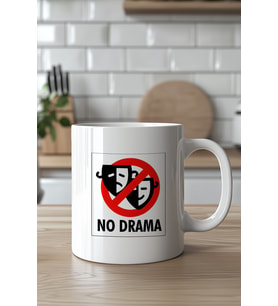 No Drama Tasarımlı 330ml Baskılı Beyaz Seramik Kupa Bardak