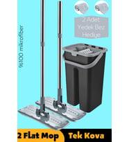 Pratik ve Temizliğe Uygun 2'li Flat Mop Temizlik Seti Hediye Bezleriyle