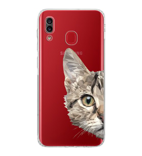 Samsung Galaxy A30  Kamera Korumalı  Kapak Catface Tasarımlı  Şeffaf Kılıf