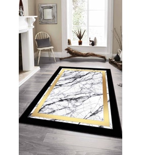 Siyah Gold Çerçeveli Kaymaz Tabanlı Dekoratif Halı RV111 - 100 x 160 cm