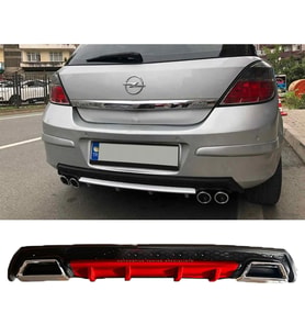 Opel Astra H Kırmızı Difüzör Çiftli Kare Egzoz Görünümlü D Tip Difizör 2004 - 2009