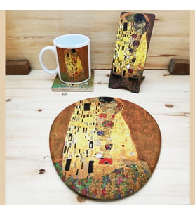 Gustav Klimt Set 6 - Kupa-Traverten Bardak Altlığı-Mousepad-MDF Telefon Standı 1