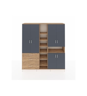 Hyperion Dolap 13 Raflı 3 Çekmeceli 6 Kapaklı 220x44x243 Çam-Antrasit/Çam