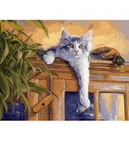 Sarkmış Kedi Sayılarla Boyama Seti 40x50 cm (Tuvale Gerili)