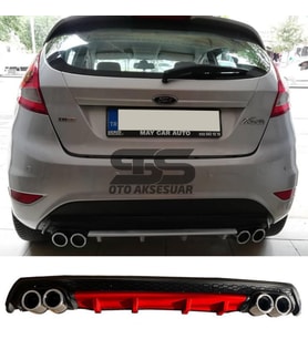 Ford Fiesta Mk7 Difüzör Arka Tampon Eki 4 Egzoz Çıkışlı Kırmızı Lüx Tip