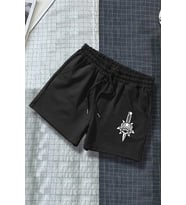 Tasarım Baskılı Pamuk Unisex Penye Short (Siyah)