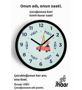 İsme Özel Araba Süren Zürafa Çocuk Odası Duvar Saati Orta Boy 30 cm Siyah Camlı Sessiz