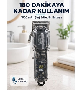 Erkek Saç Tıraş Makinesi Ayarlanabilir Bıçaklı 4 Taraklı 180 Dakika Kullanımlı LCD Ekranlı Şarjlı