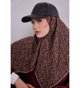 Mini Yazı Detayi Twill İpek Eşarp-0926 (Kahverengi)