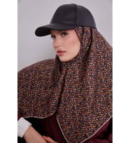 Mini Yazı Detayi Twill İpek Eşarp-0926 (Kahverengi)
