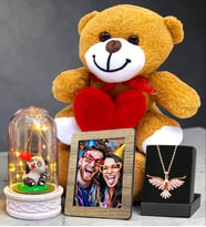 Kişiye Özel Set Fotoğraf & Led Işıklı Fanus & Anka Kuşu Kolye & Peluş Ayıcık (Model 4)