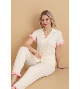 Mirano 9500 Düz Renk Pegasus Kumaş Düğmeli Kısa Kolu Kadın Pijama Takımı