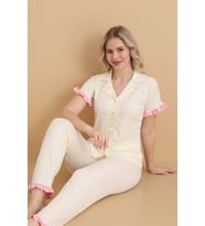 Mirano 9500 Düz Renk Pegasus Kumaş Düğmeli Kısa Kolu Kadın Pijama Takımı