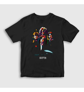 Presmono Unisex Çocuk Siyah Band V2 Led Zeppelin T-Shirt 95568tt
