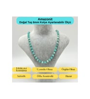 SERTİFİKALI Amazonit Doğal Taş 6mm Makrome Kolye 45cm- 55cm Ayarlanabilir Ölçü