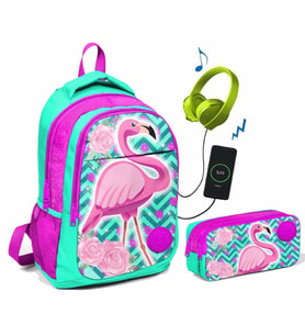 Coral High Pembe/Yeşil Flamingo Baskılı Okul Çanta Seti - Kız Çocuk