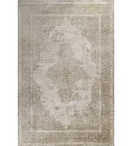 Eskitme Halı Ekru Madalyon Desenli Kaymaz Tabanlı Şık Salon Halısı Klasik Vintage Stil Dijital Baskı