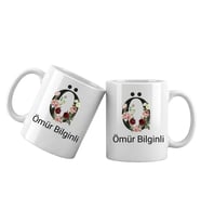 Ö Harfli Kişiye Özel İsimli Porselen Kupa Bardak – Çiçekli Monogram Harf Tasarımlı İsim Yazılı Kişiselleştirilebilir Hediye Kupa (Beyaz)