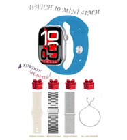 Samsung Galaxy M30 Uyumlu Açık Mavi Akıllı Saat Watch 10 Mini Kordon Hediyeli AMOLED EKRAN 41MM (Açık Mavi)