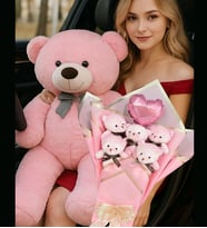 Sevgiliye Hediye 90 Cm Peluş Ayı Ve Balonlu Ayıcık Buketi Özel Gün Ve Sevgililer Günü Hediyesi Seti (Açık Pembe)