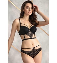BalenliDestekli Dolgulu Yaka Detaylı Dantelli Büstiyer Sütyen ve Slip Takım (Siyah)