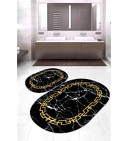 Dijital Baskılı Kaymaz Taban Yıkanabilir Oval 2'li Klozet Takımı Banyo Paspası NOKZ-SD-589 (Gold)