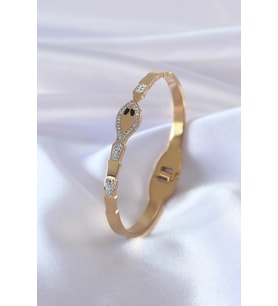 316L Çelik Gold Renk Yılan Model Zirkon Taş Detay Kadın Kelepçe 5886 - SSSSSS2887-7653