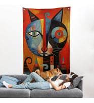 Pablo Picasso Tarzı - Soyut Renkli Kedi Duvar Örtüsü-7371