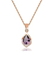 Rose Gold Ametist Taşlı Su Damlası Kadın Gümüş Kolye (Mor)