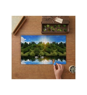 Gölde Kuğular- Orman- Doğa Tasarımı 240 parça Ahşap Puzzle Ahşap Kutuda MP00852