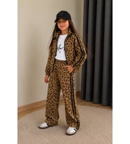 Kız Çocuk Leopar Desenli Şeritli 3’lü Takım - 4/12 Yaş - 31893