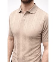 Erkek Yazlık Triko Dokuma Tişört Kısa Kol Polo Yaka T-Shirt - Bej