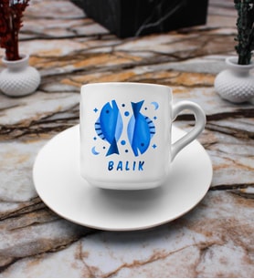 Balık Burcu Tasarım Süblimasyon Türk Kahvesi Fincanı (Beyaz)