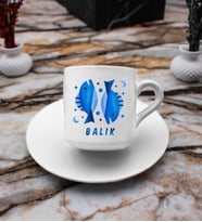 Balık Burcu Tasarım Süblimasyon Türk Kahvesi Fincanı (Beyaz)