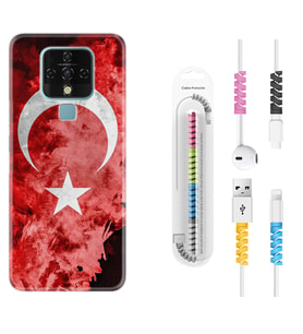 Tecno Camon 16 18P Pova 3 Pova Neo Kılıf Kablo Koruma Spiral Silikon Şanlı Türk Bayrağı 1315