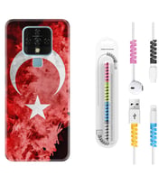 Tecno Camon 16 18P Pova 3 Pova Neo Kılıf Kablo Koruma Spiral Silikon Şanlı Türk Bayrağı 1315
