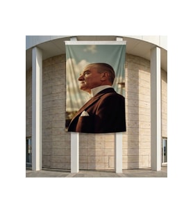 Mustafa Kemal Atatürk Yan Portre Poster Bayrak Premium Raşel Kumaş ATA71 2x3m