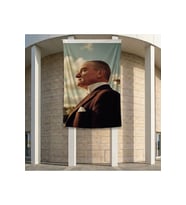 Mustafa Kemal Atatürk Yan Portre Poster Bayrak Premium Raşel Kumaş ATA71 2x3m
