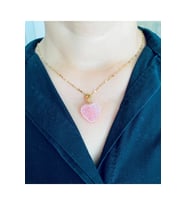 Çelik Pembe Kalp Kolye Büyük Aşk Kolyesi Altın Kaplama Zincir Takı 45cm