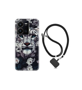Vivo Y35 Kılıf Ipli Boyun Askılı Desenli Silikon Flowers Snow Leopard 1335