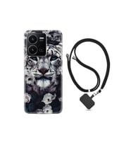 Vivo Y35 Kılıf Ipli Boyun Askılı Desenli Silikon Flowers Snow Leopard 1335