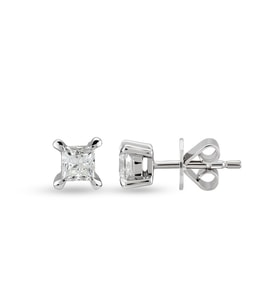 0.30 Ct Prenses Kesim Kare Tektaş Pırlanta Küpe TKPE9 (Çok Renkli)