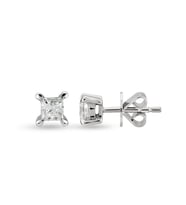 0.30 Ct Prenses Kesim Kare Tektaş Pırlanta Küpe TKPE9 (Çok Renkli)